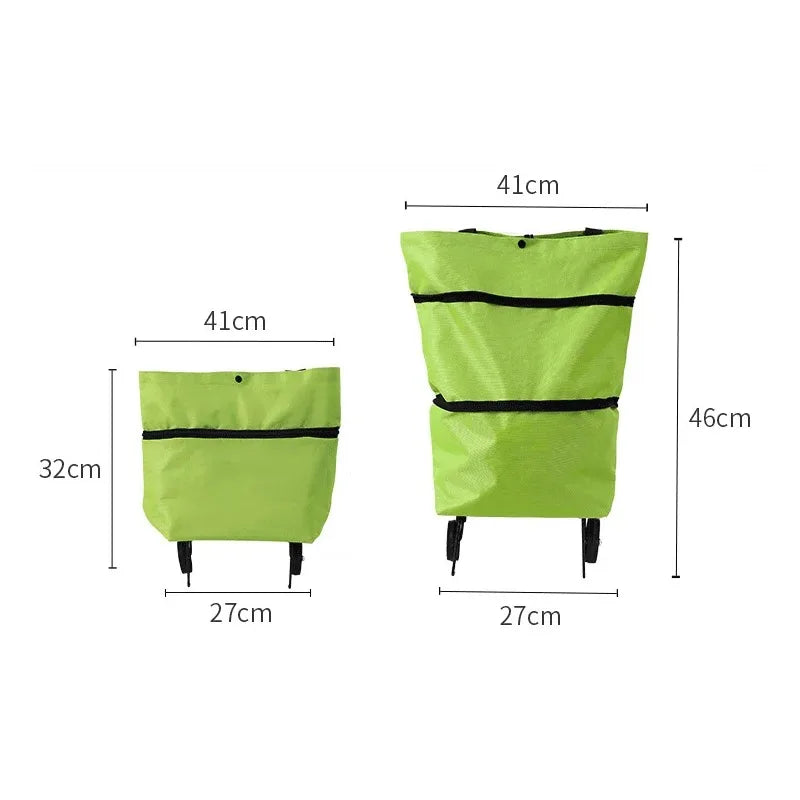 2-in-1 Foldable Shopping Bag with Wheels Pull Cart