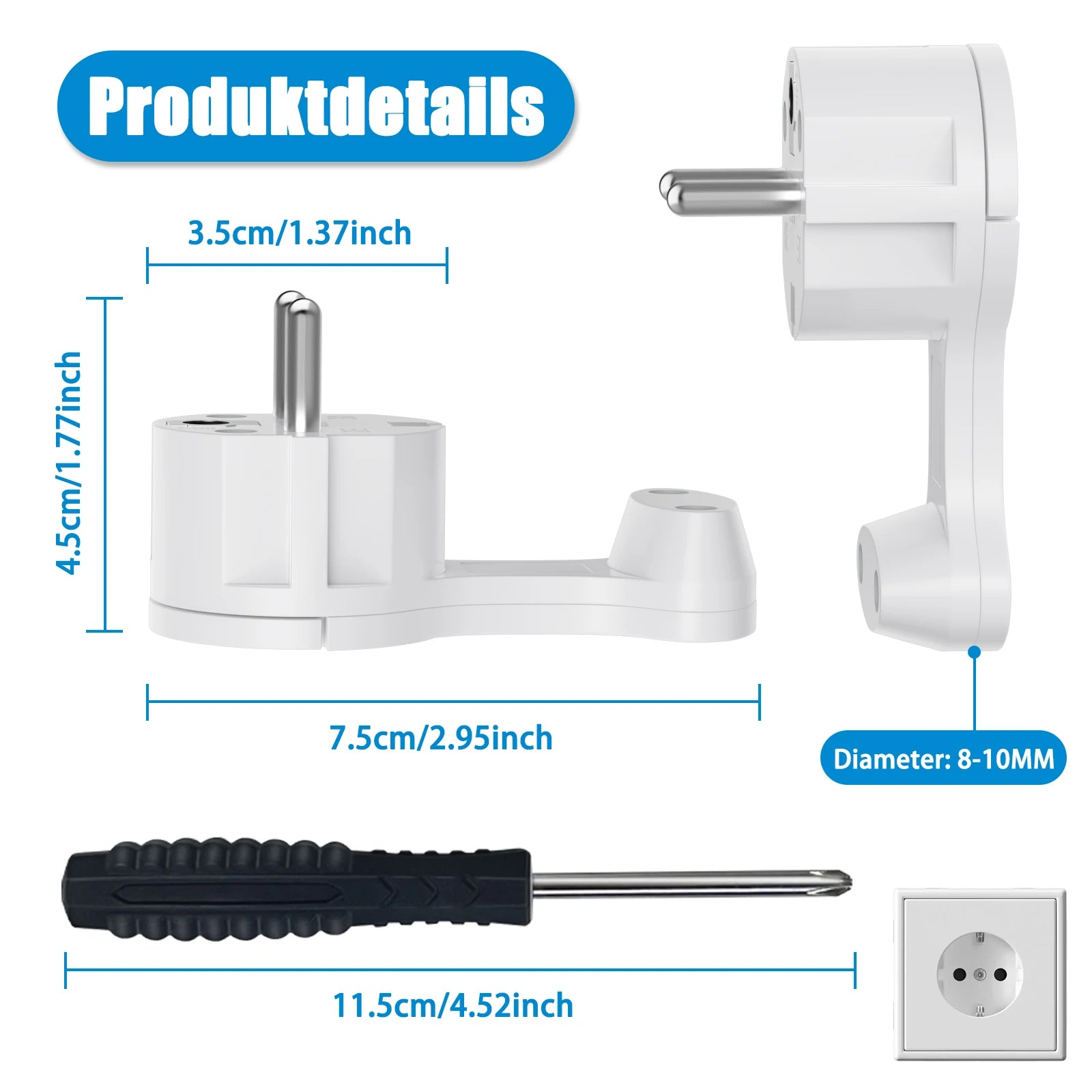 Space-Saving European Flat Plug Adapter with Foldable Handle - 4 Pack - 2