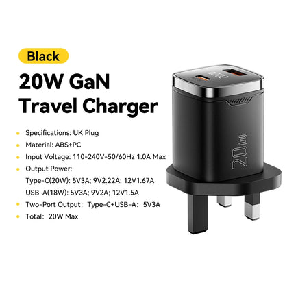 33W GaN Dual Port USB-C Fast Charger with Real-Time Digital Display