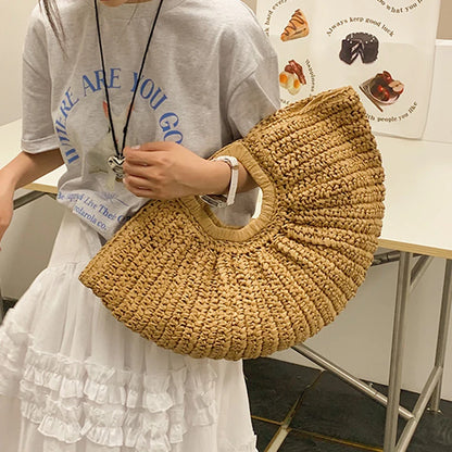 Luxury Half-Moon Straw Tote