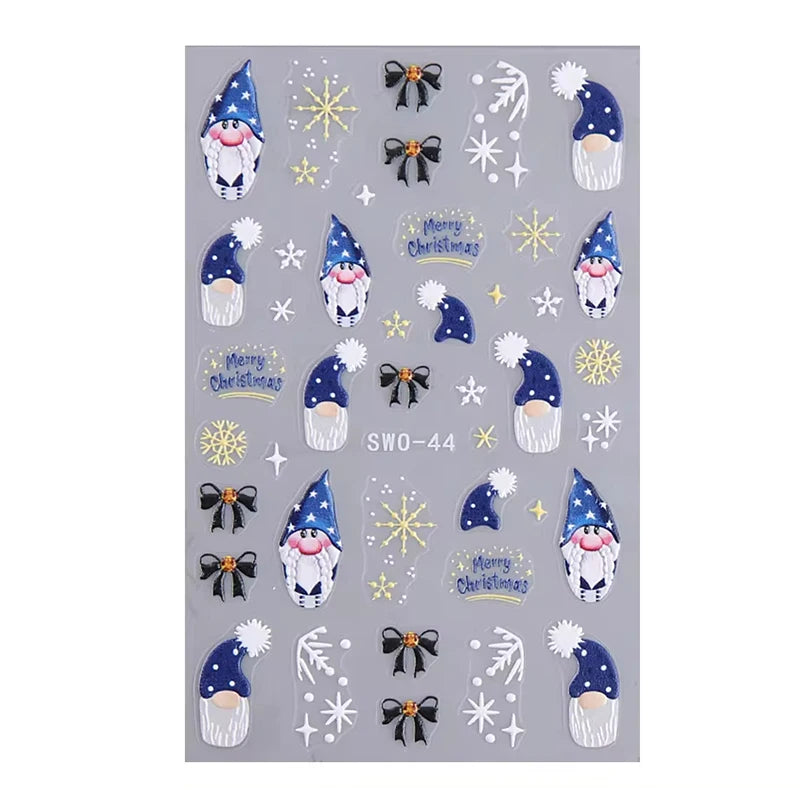 Christmas 3D Embossed Nail Art Stickers - Winter Holiday Manicure Decals - 15