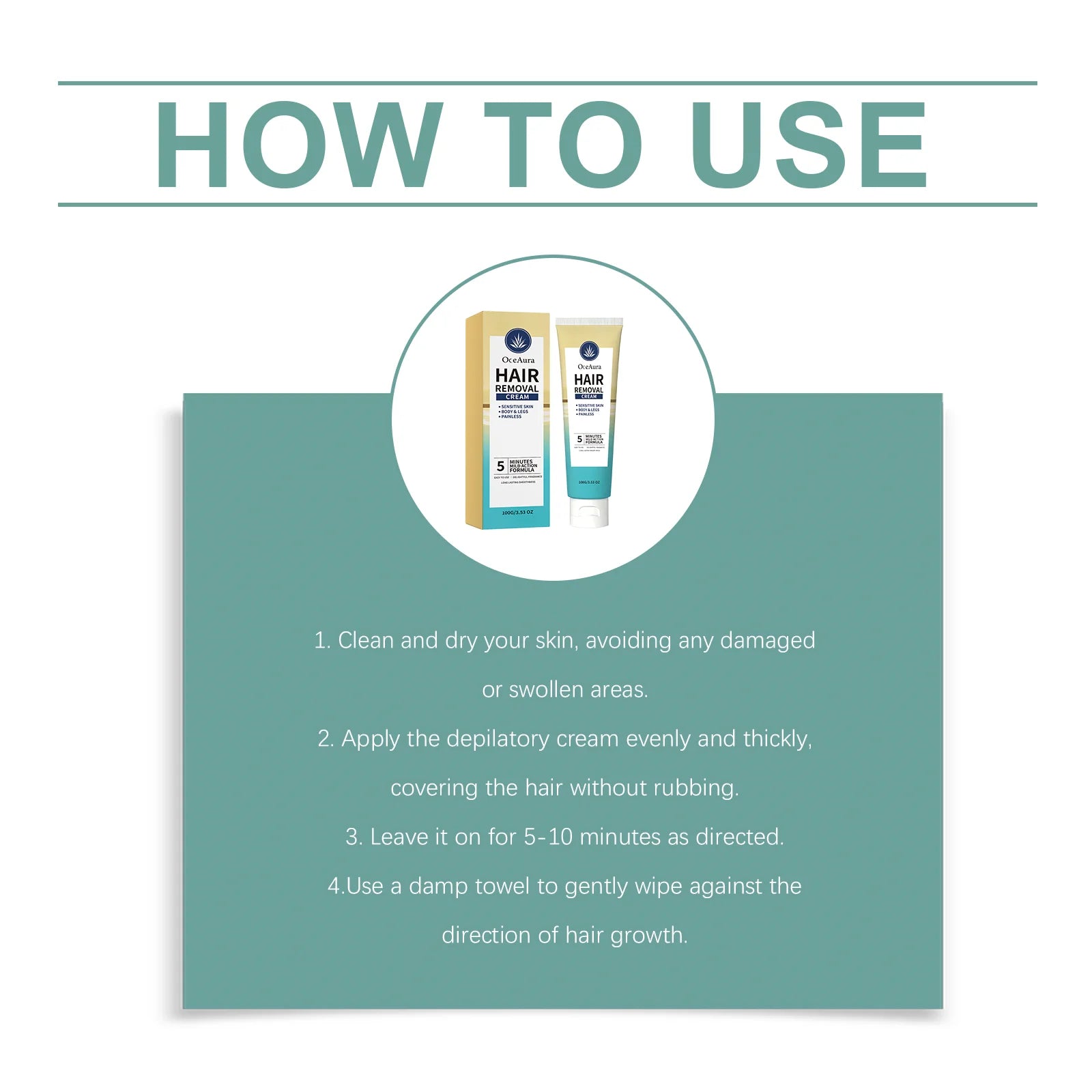 Painless Hair Removal Cream for Sensitive Skin - Fast Acting Depilatory Lotion - 12