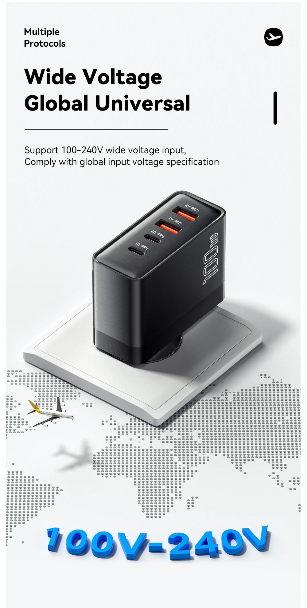 100W GaN Fast Charger - 4-Port USB-C Desktop Power Adapter for Laptop & Phone - 14