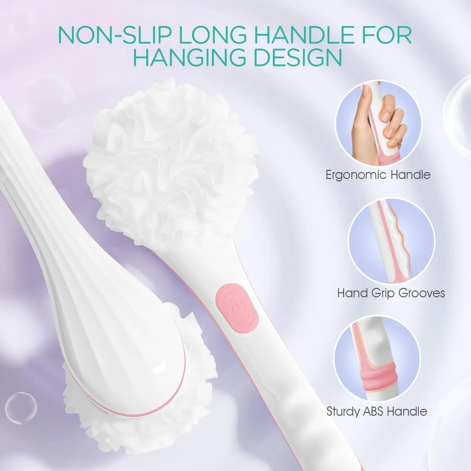 Electric Long Handle Bath Brush - Waterproof Exfoliating Back Scrubber - 4