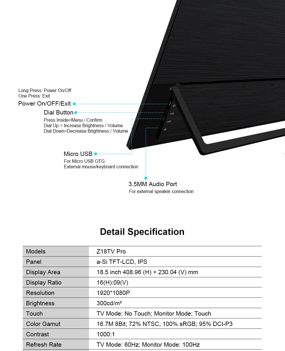 18.5" Smart Portable Touch Monitor with Google TV & Built-in Streaming