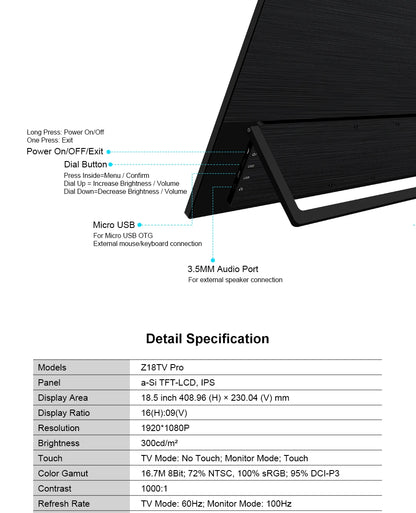 18.5" Smart Portable Touch Monitor with Google TV & Built-in Streaming
