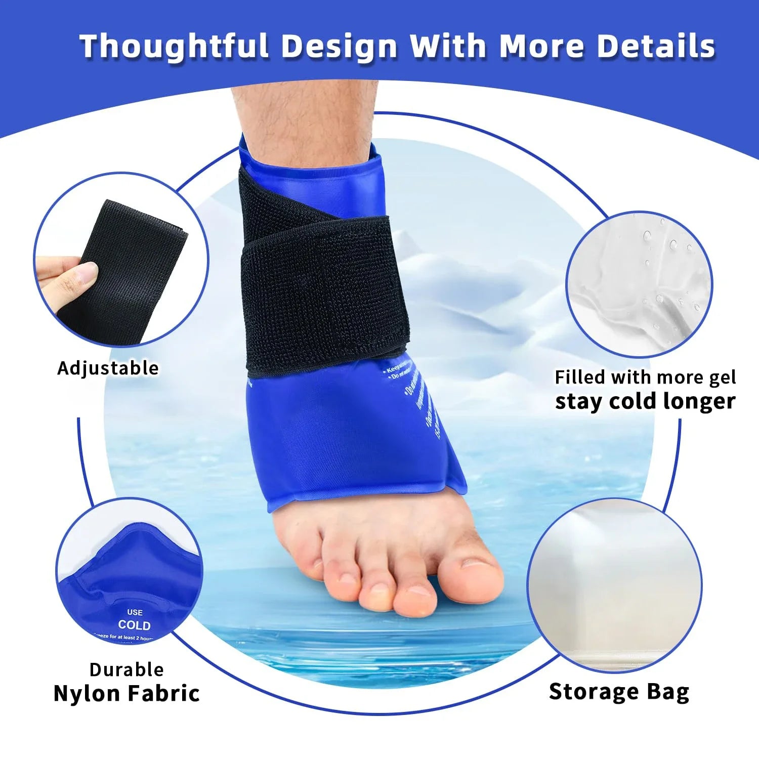 Ankle Ice Pack Wrap for Sports Injuries - Hot & Cold Therapy Support - 2