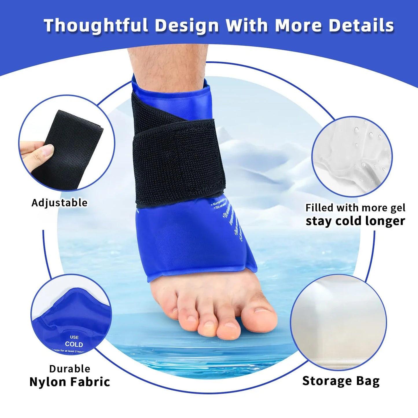 Ankle Ice Pack Wrap for Sports Injuries - Hot & Cold Therapy Support