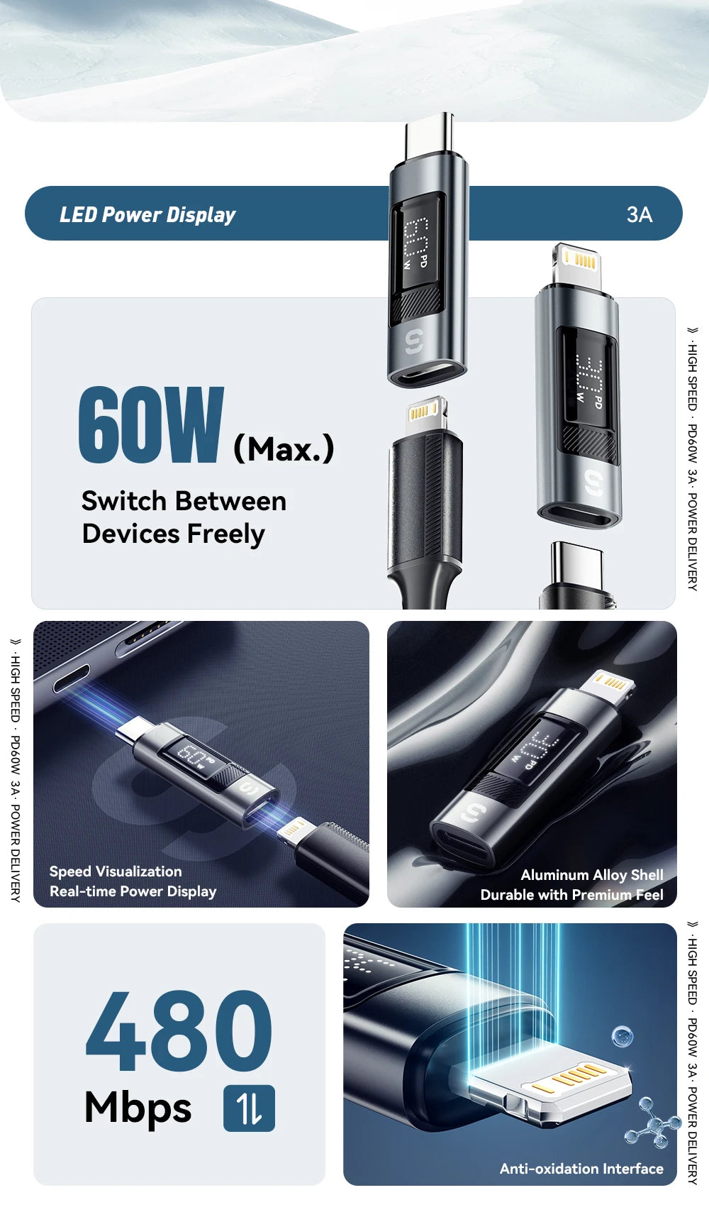 Universal Type-C to Lightning OTG Adapter 60W Fast Charging Converter - 8