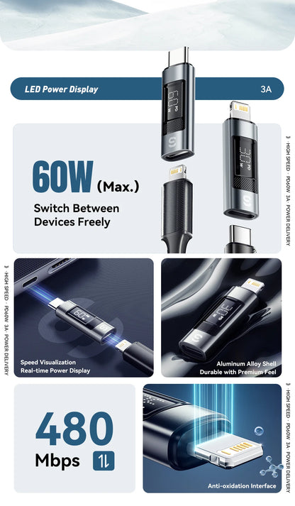 Universal Type-C to Lightning OTG Adapter 60W Fast Charging Converter