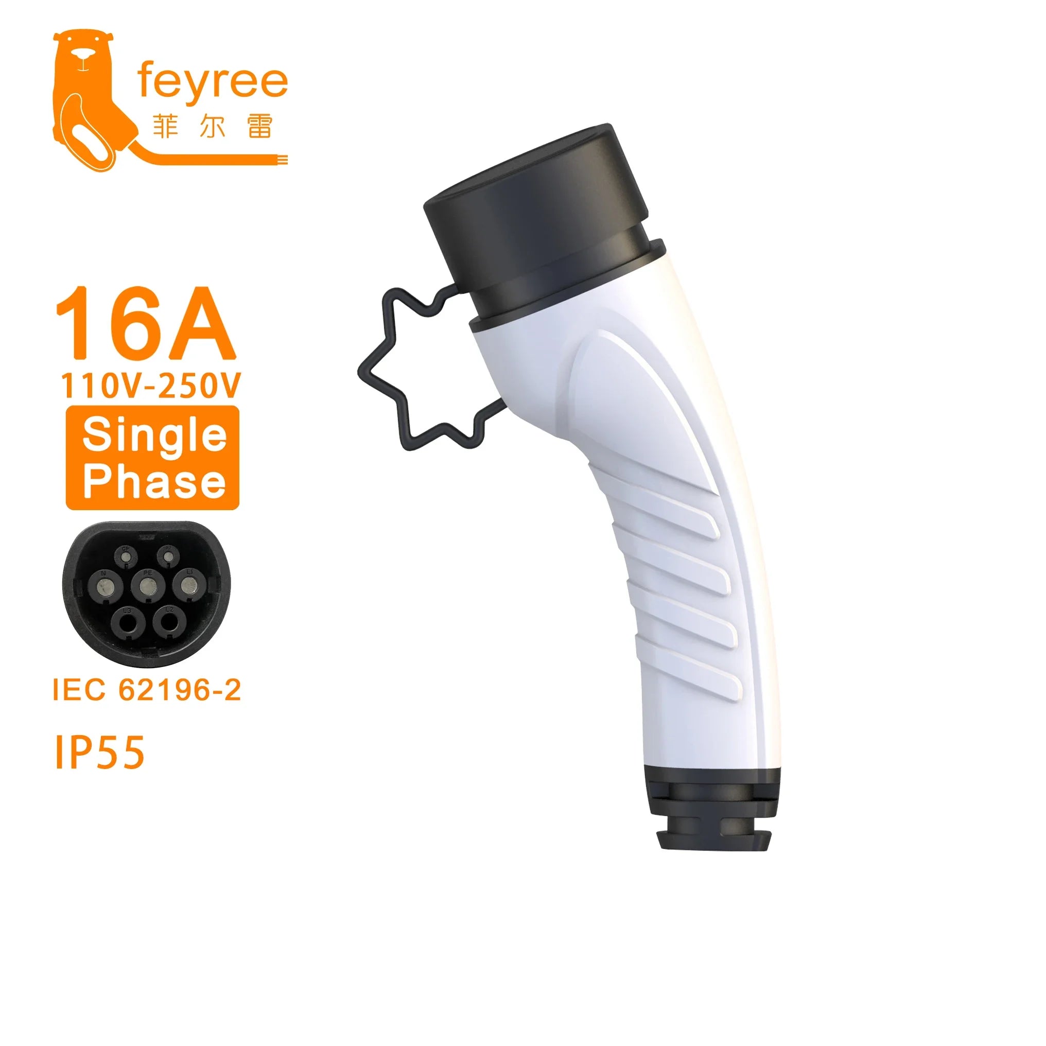 Type 2 EV Charging Plug Adapter - 16A/32A Universal Electric Vehicle Charger - 17