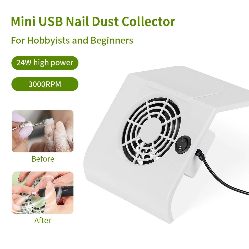 Portable USB Nail Dust Collector 24W Manicure Vacuum Extractor