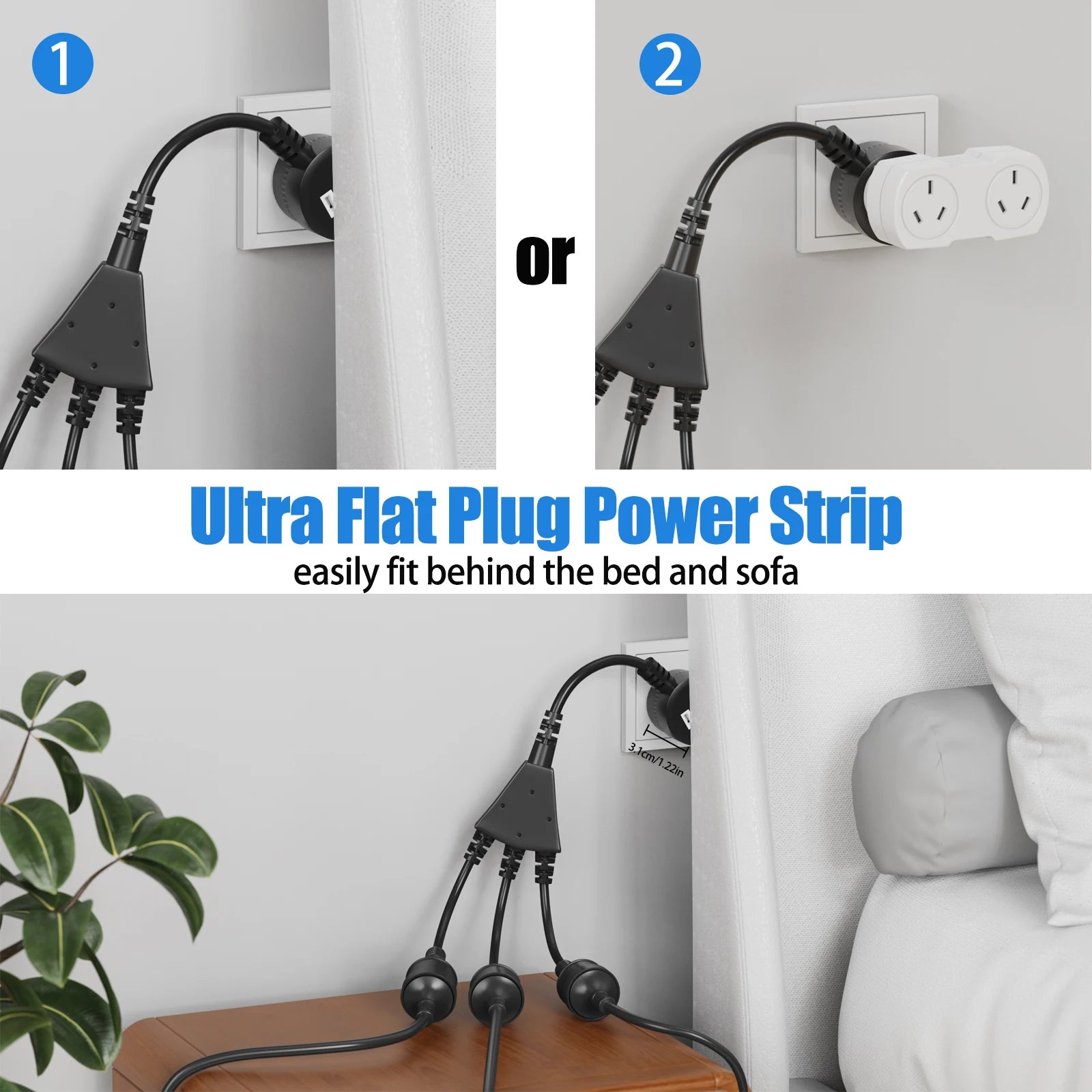 Australian 3-Way Power Extension Cord - 10A 250V Heavy Duty Splitter Cable - 10