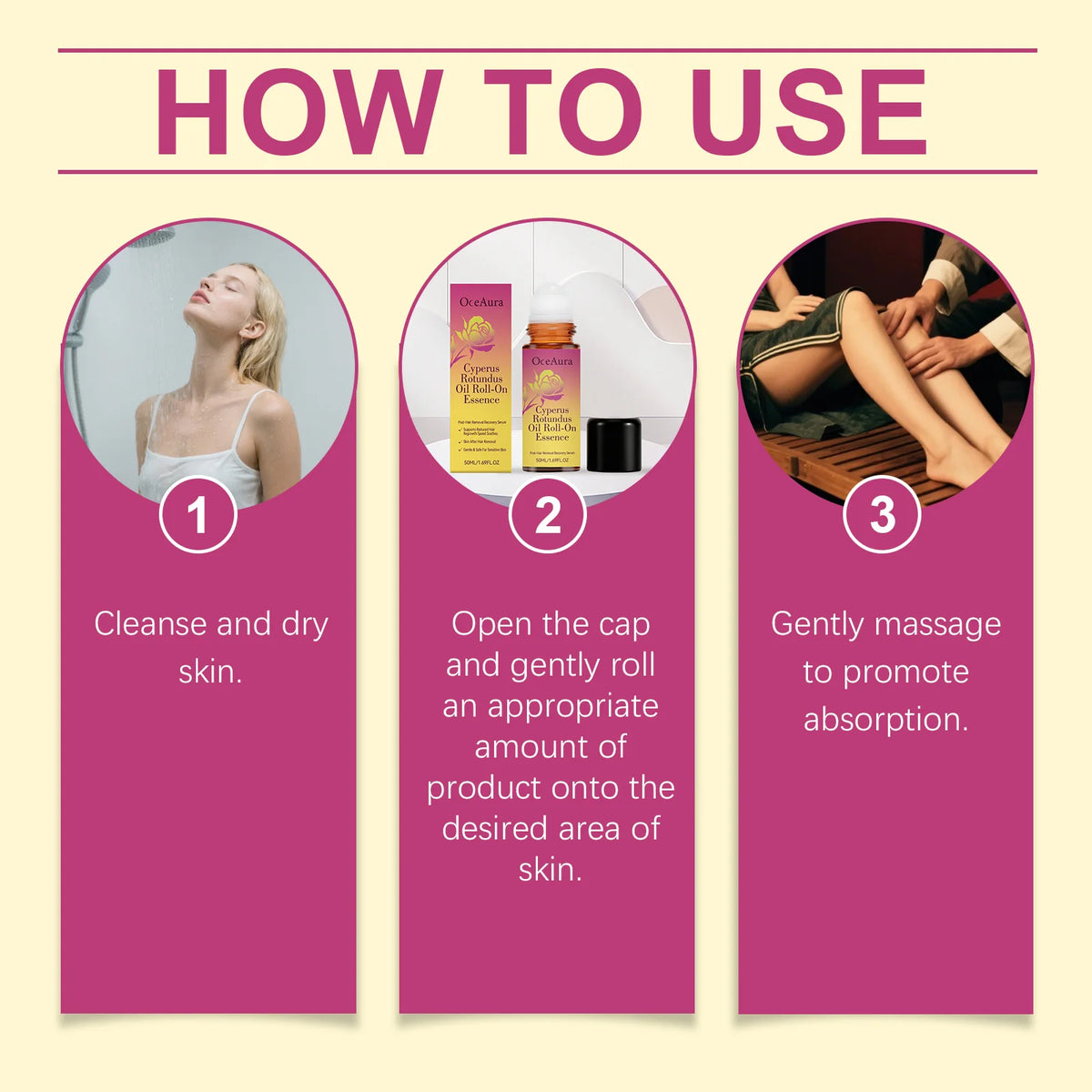 Cyperus Rotundus Roll-On Oil Essence for Post-Hair Removal Skin Soothing & Care