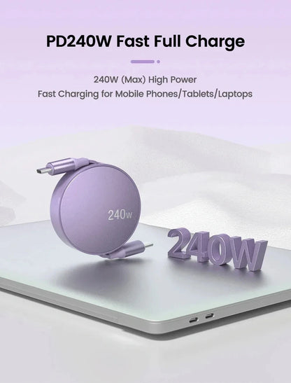 240W Retractable USB-C to USB-C Fast Charging & Data Cable