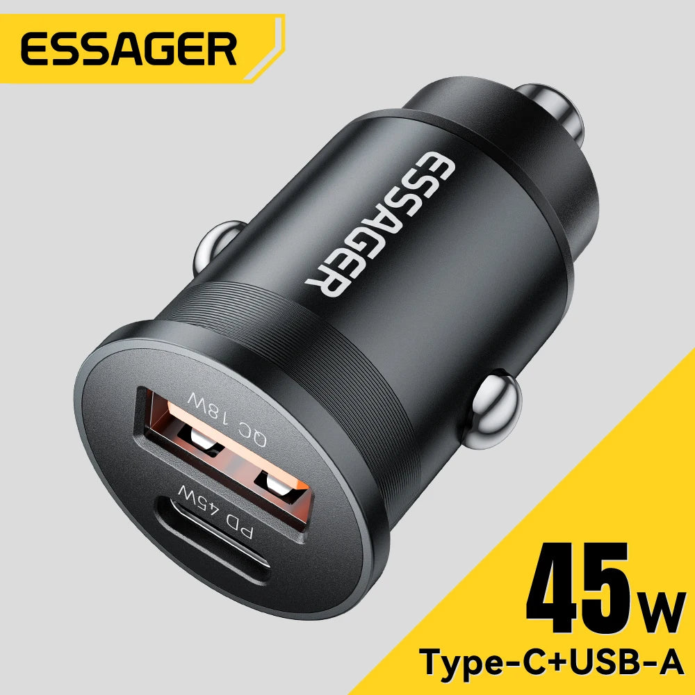 45W Dual Port Fast Car Charger - USB-C & USB-A PD Fast Charging Adapter - 1