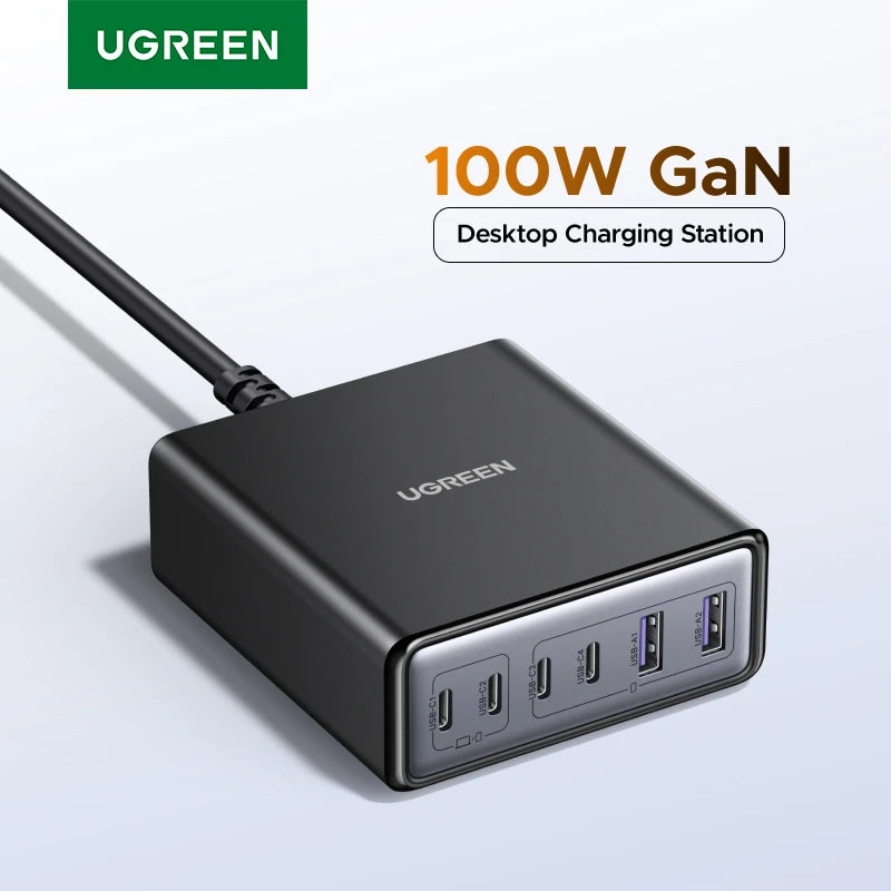 UGREEN 100W GaN 6-in-1 Desktop Fast Charger for Laptop, iPhone & Tablet