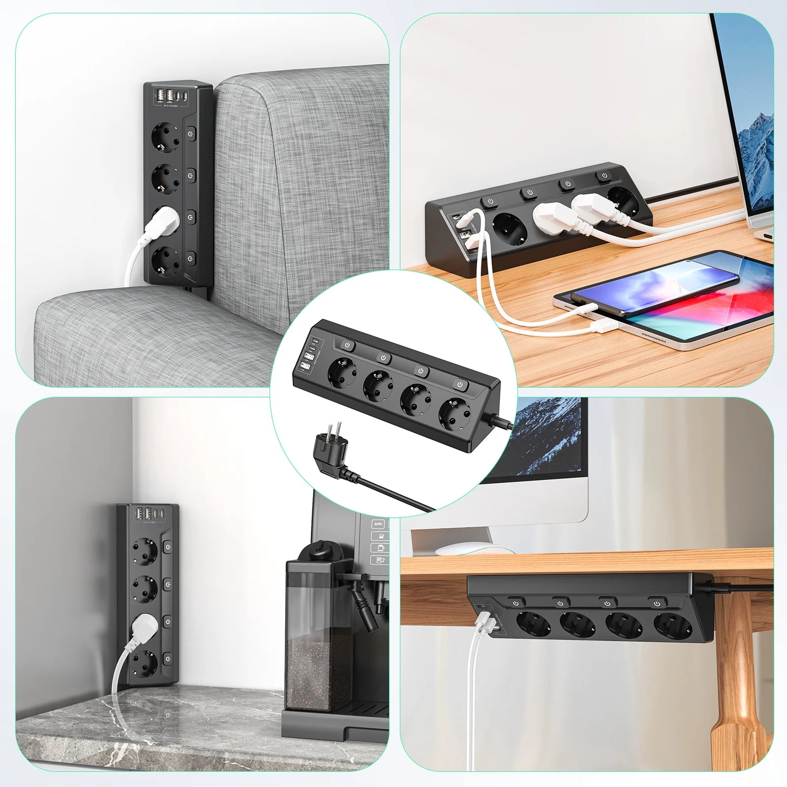 8-in-1 Corner Power Strip with USB-C & Fast Charging - 2m Extension Cord - 11