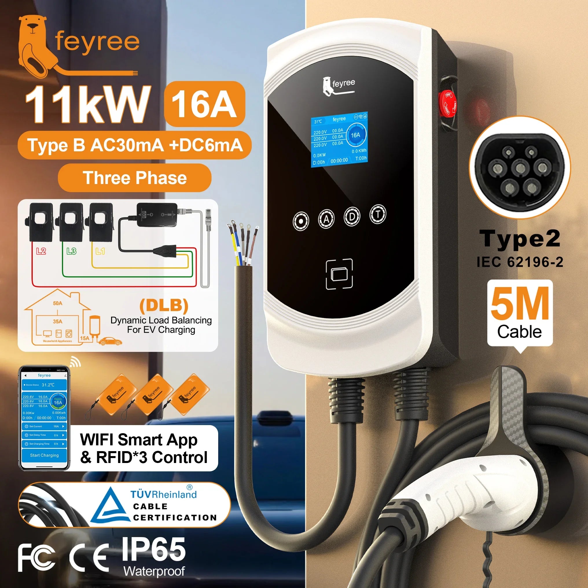 Smart EV Wallbox Charger - Type 2 WiFi Enabled with Dynamic Load Balancing - 36
