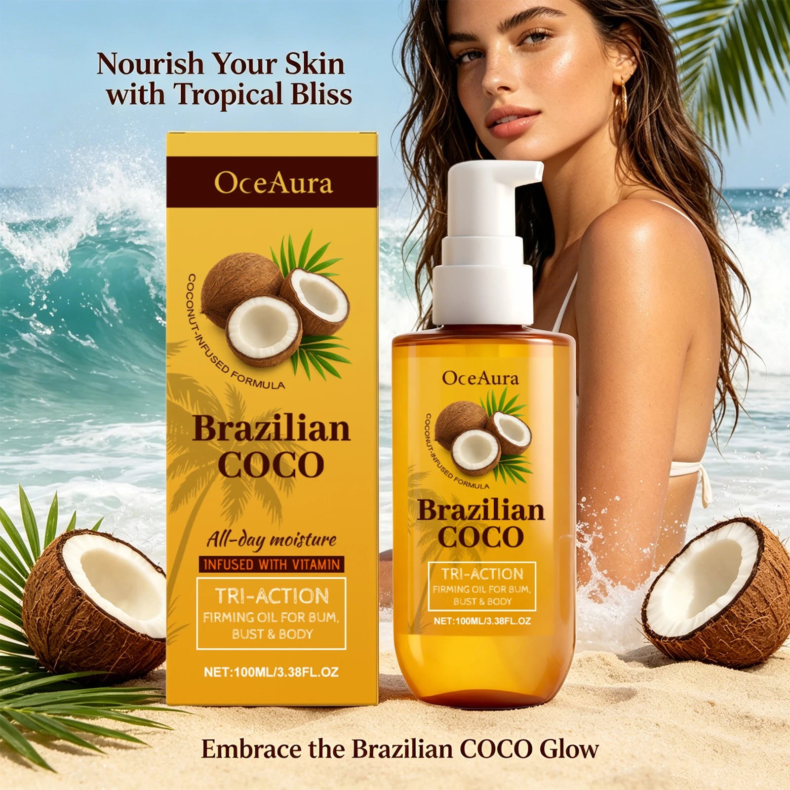 Coconut Brazilian Firming Body Oil - Hydrating & Tightening Skin Care Treatment - 4