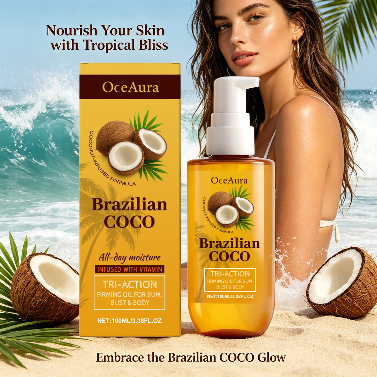 Coconut Brazilian Firming Body Oil - Hydrating & Tightening Skin Care Treatment