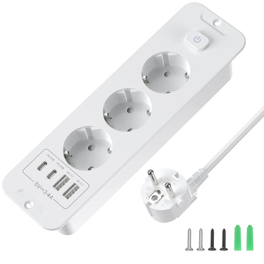 7-in-1 Ultra-Thin Desktop Power Strip with 20W USB-C Fast Charging