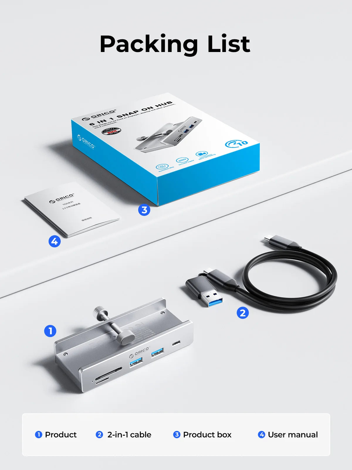 ORICO 6-in-1 USB 3.2 Hub 10Gbps High-Speed Data Transfer & SD/TF Reader