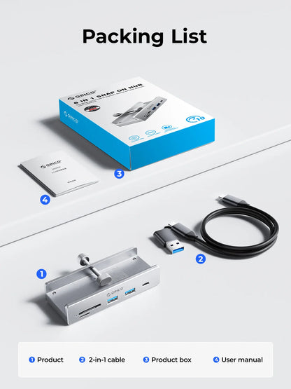 ORICO 6-in-1 USB 3.2 Hub 10Gbps High-Speed Data Transfer & SD/TF Reader