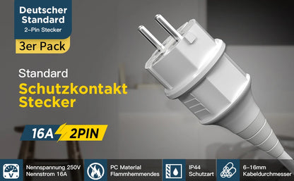 IP44 Waterproof Schuko Plug - Heavy Duty 16A 250V Rewireable EU Power Connector