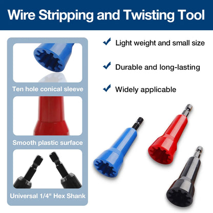 Wire Nut Twister Drill Attachment - Professional Wire Stripping and Twisting Tool Set