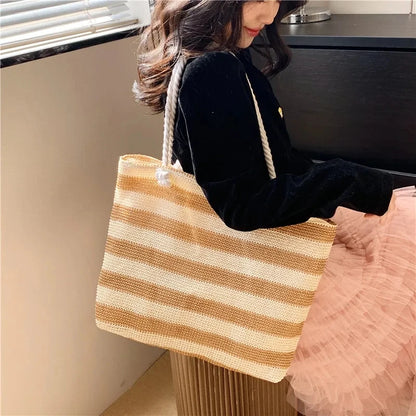 Luxury Striped Straw Beach Tote