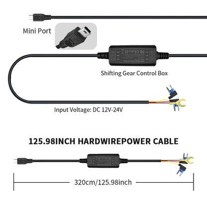 24H Dash Cam Hardwire Kit - USB Type-C & Mini USB Parking Monitor Cable