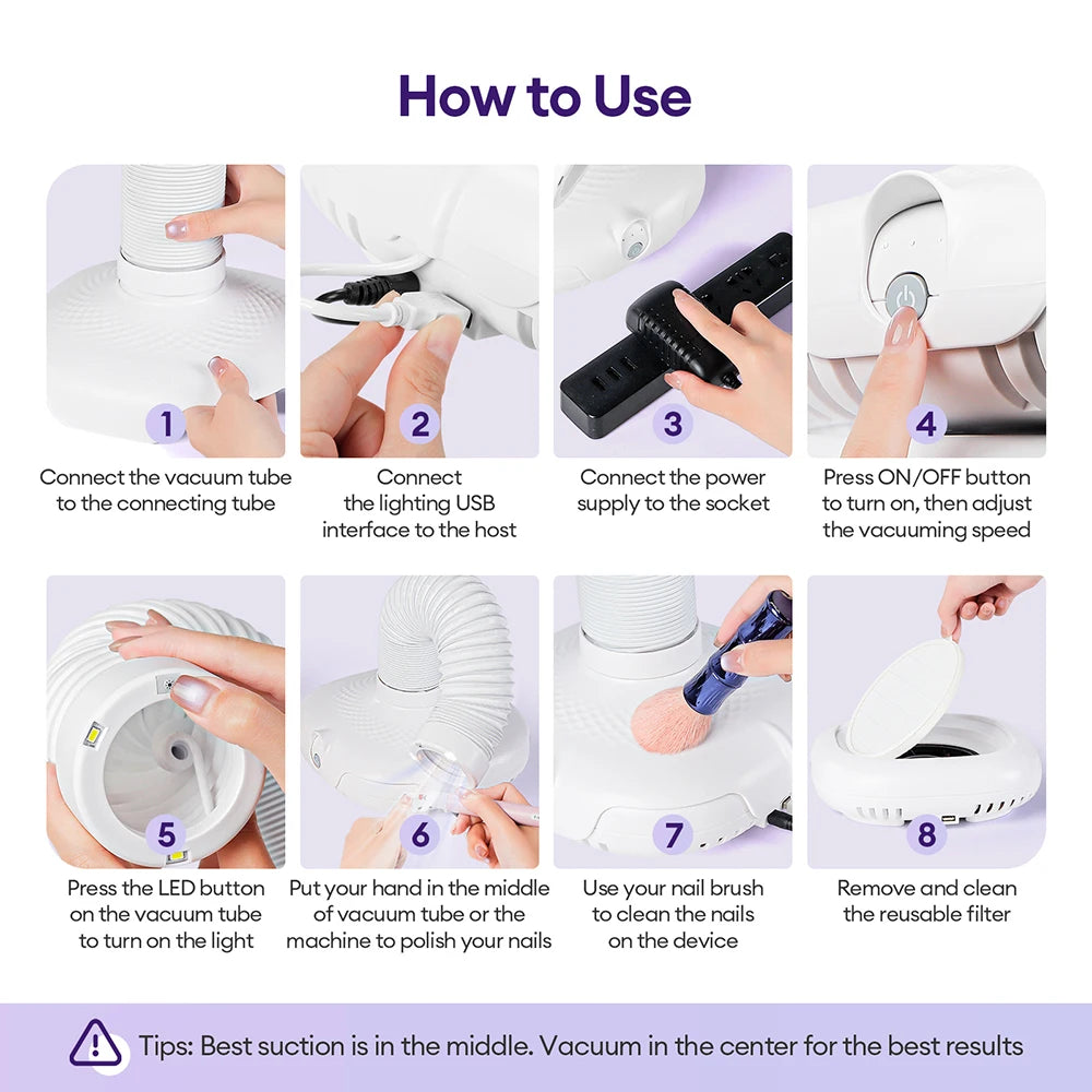 2-in-1 Brushless Nail Dust Collector Vacuum with LED Tube