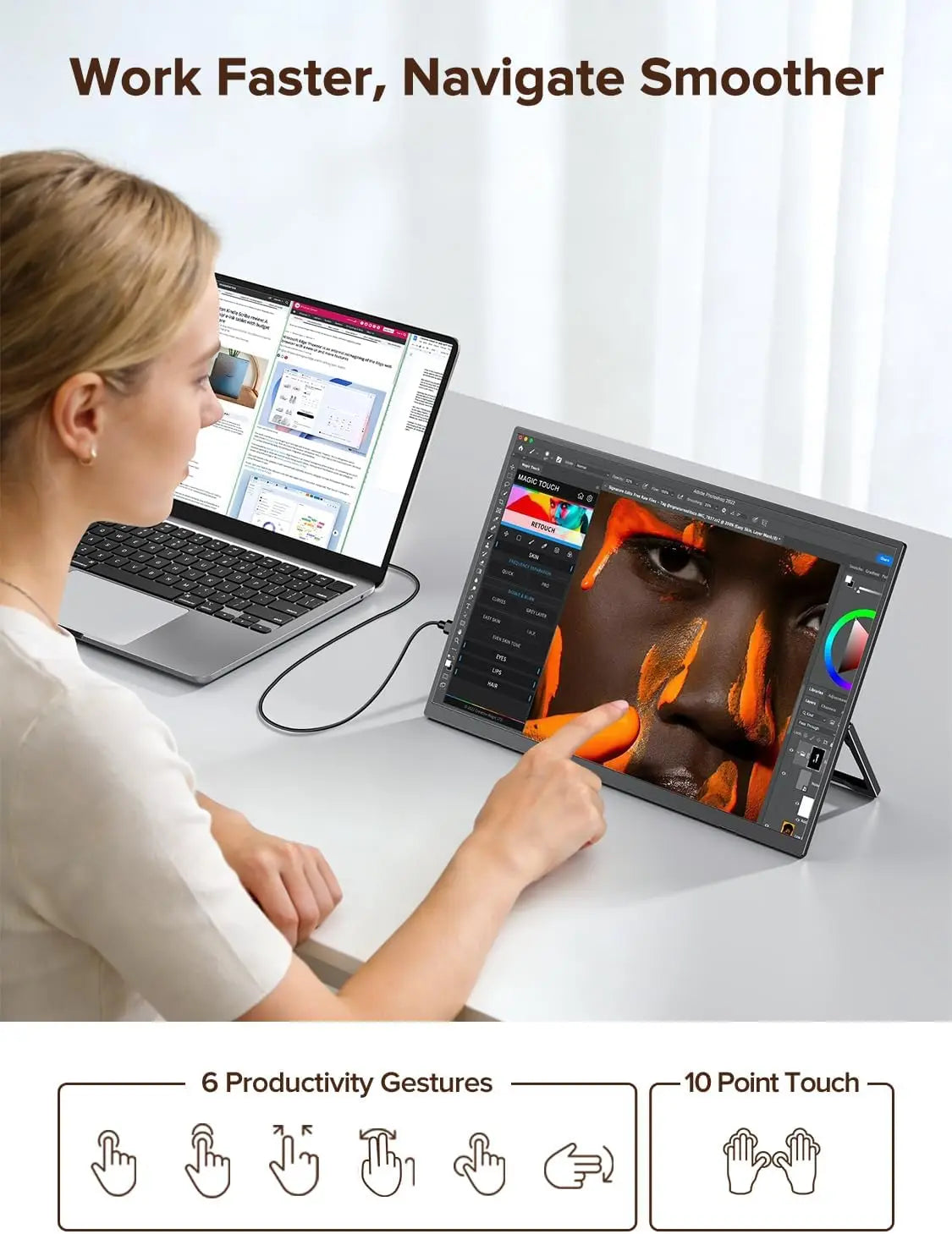16" FHD Portable Touch Monitor IPS 1200P Display with Kickstand & VESA - 13