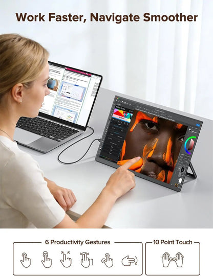 16" FHD Portable Touch Monitor IPS 1200P Display with Kickstand & VESA