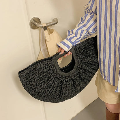 Luxury Half-Moon Straw Tote