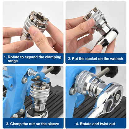 3-Piece Universal Socket Wrench & Adjustable Hex Sleeve Multi-Drill Attachment Set