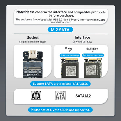 Orico M.2 NVMe SATA SSD Enclosure - 10Gbps Portable USB-C Adapter for 4TB