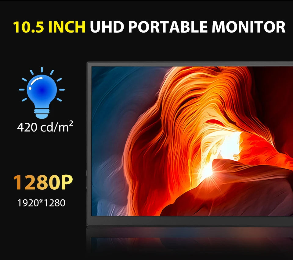 10.5" Portable IPS Monitor - 1920x1280 100% sRGB Gaming Display for Laptop