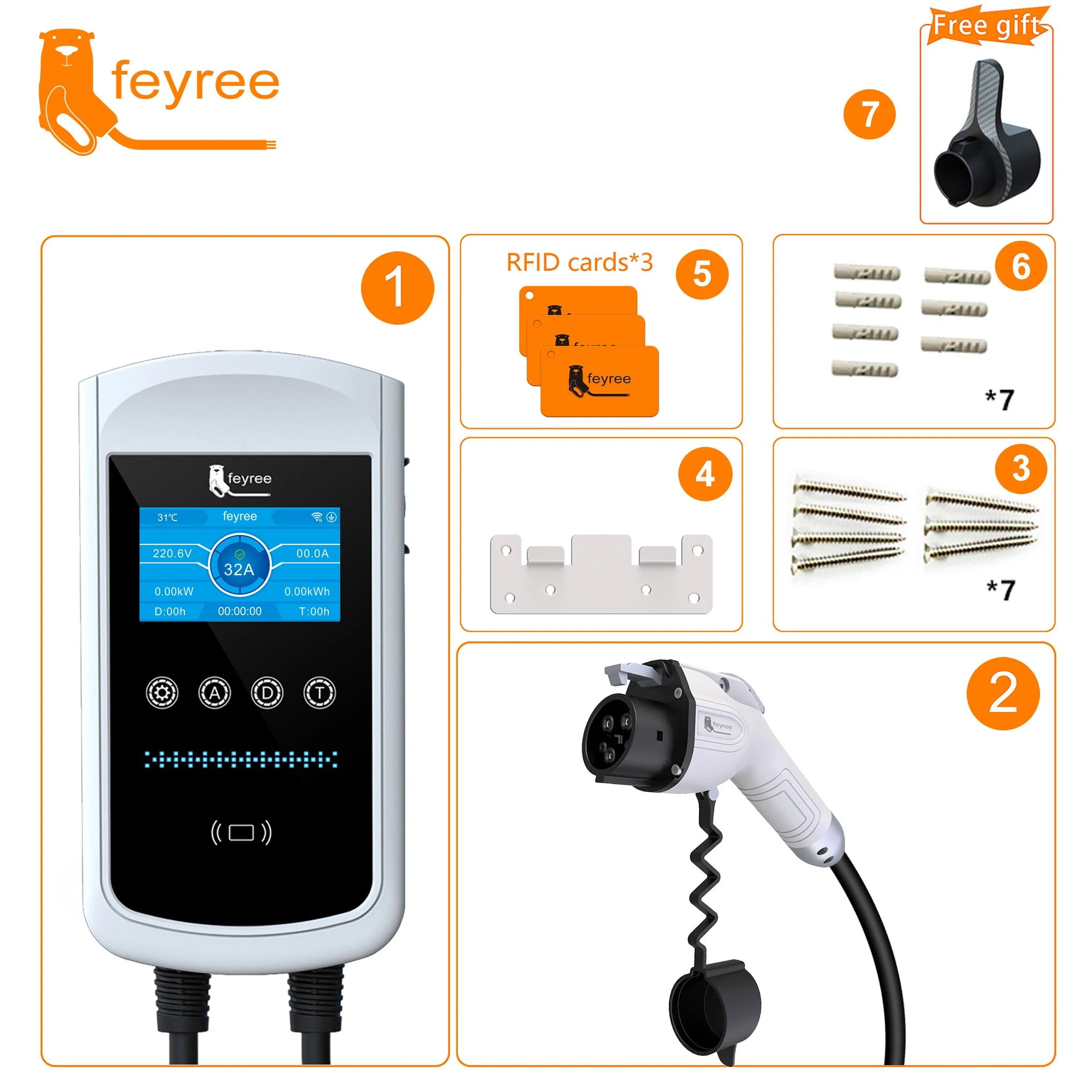 Smart EV Wallbox Charger - Type 1 Adjustable 32A-50A Station with Wi-Fi App - 33