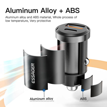 Essager 45W Fast Car Charger PD 3.0 Dual Port USB-C Adapter for Phone