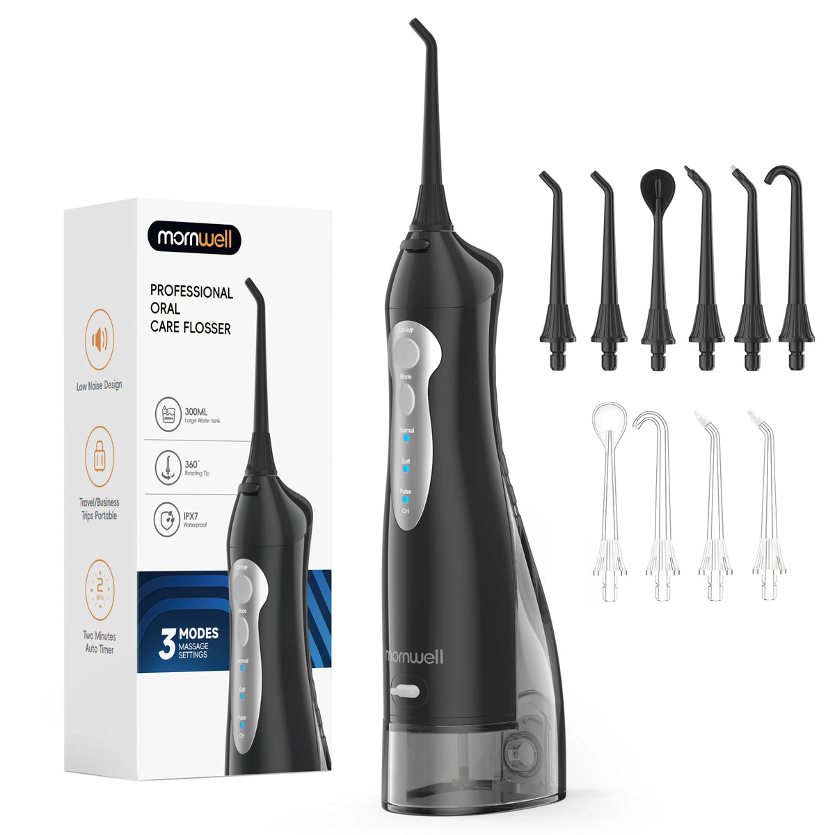 Portable Cordless Water Flosser with 300ml Tank and 6 Replacement Nozzle Tips