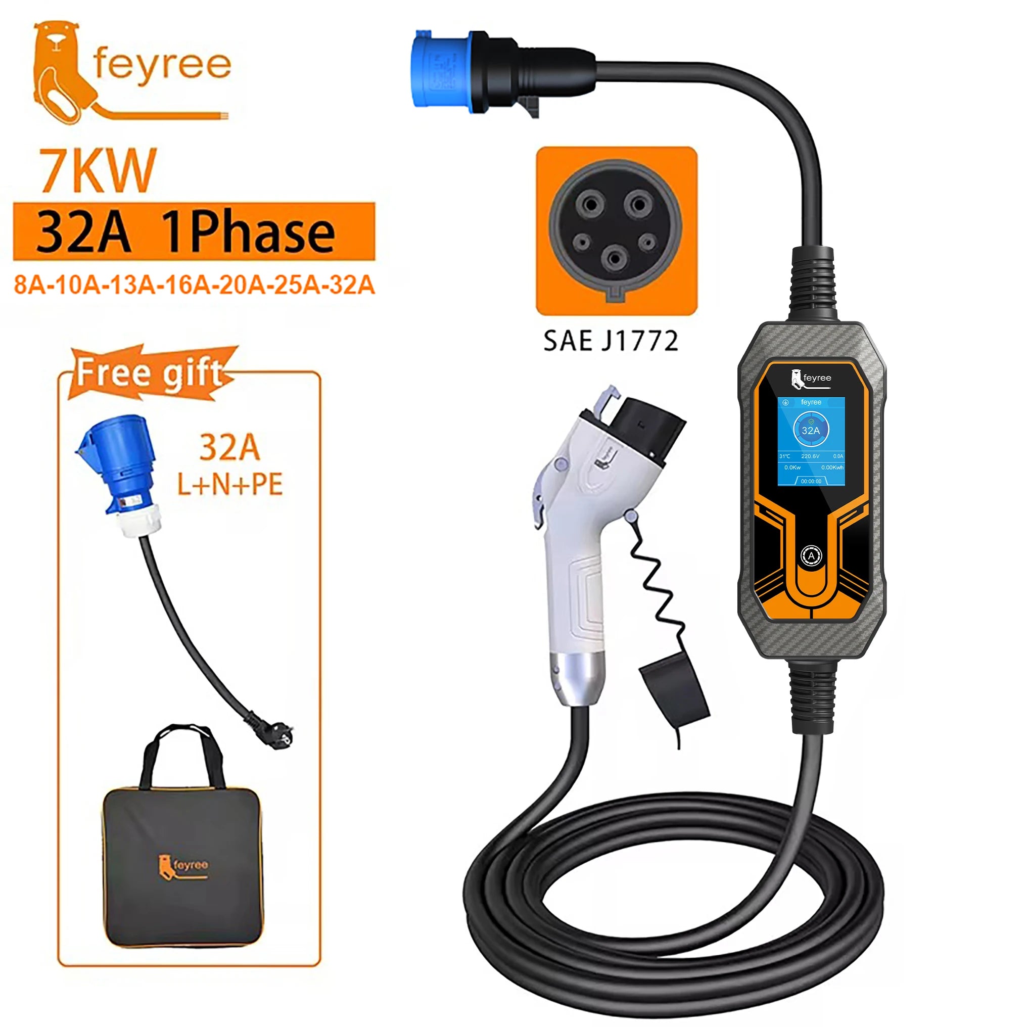 7KW Portable EV Charger Type 1 J1772 - Adjustable 32A Electric Car Charger - 26