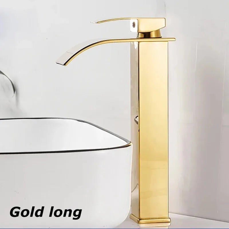 Modern Waterfall Bathroom Sink Faucet - Hot & Cold Stainless Steel - 17