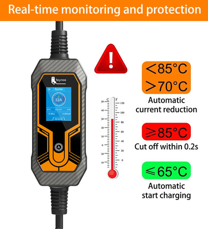 7KW Portable EV Charger Type 2 - Adjustable 32A Electric Vehicle Charging Box