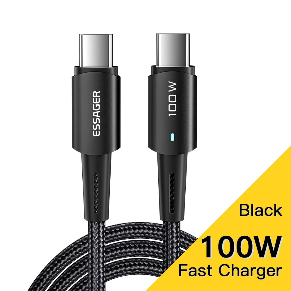 100W USB-C Fast Charging Cable - PD QC 4.0 Data Sync Cord for Laptop & Phone