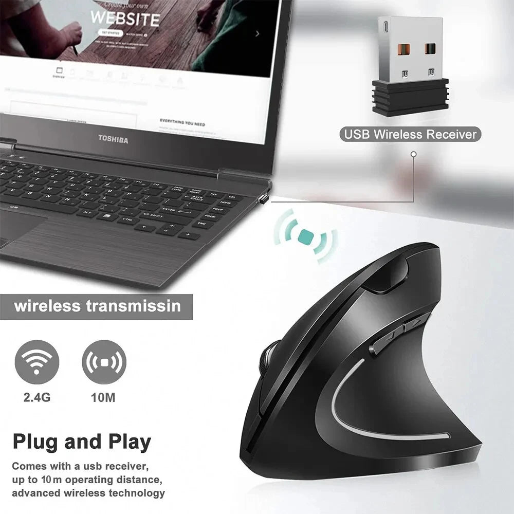 Wireless Ergonomic Vertical Mouse - 2.4GHz Optical Mouse with 3 Adjustable DPI - 15