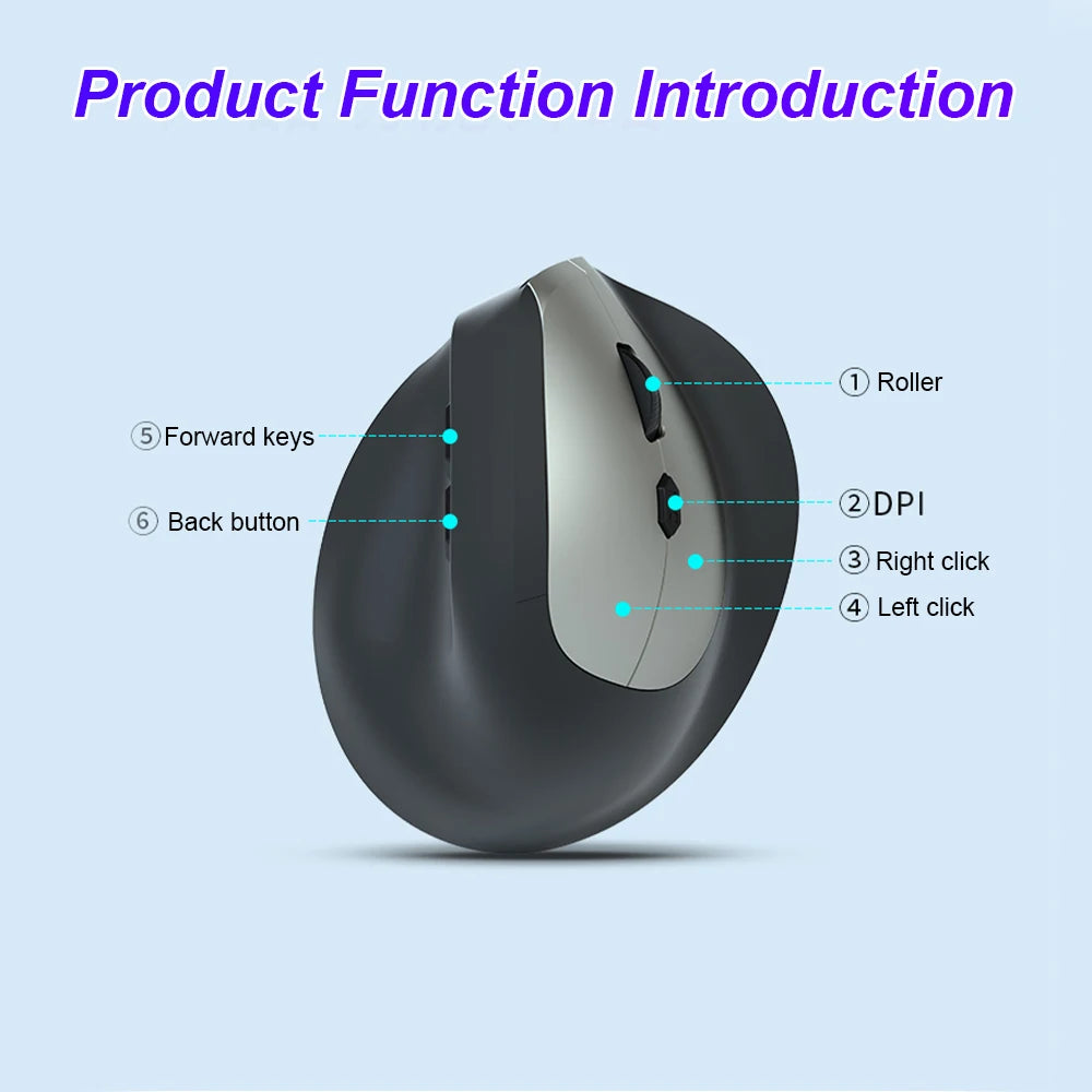 Wireless Ergonomic Vertical Mouse - Silent 6-Button Optical Gaming Mouse