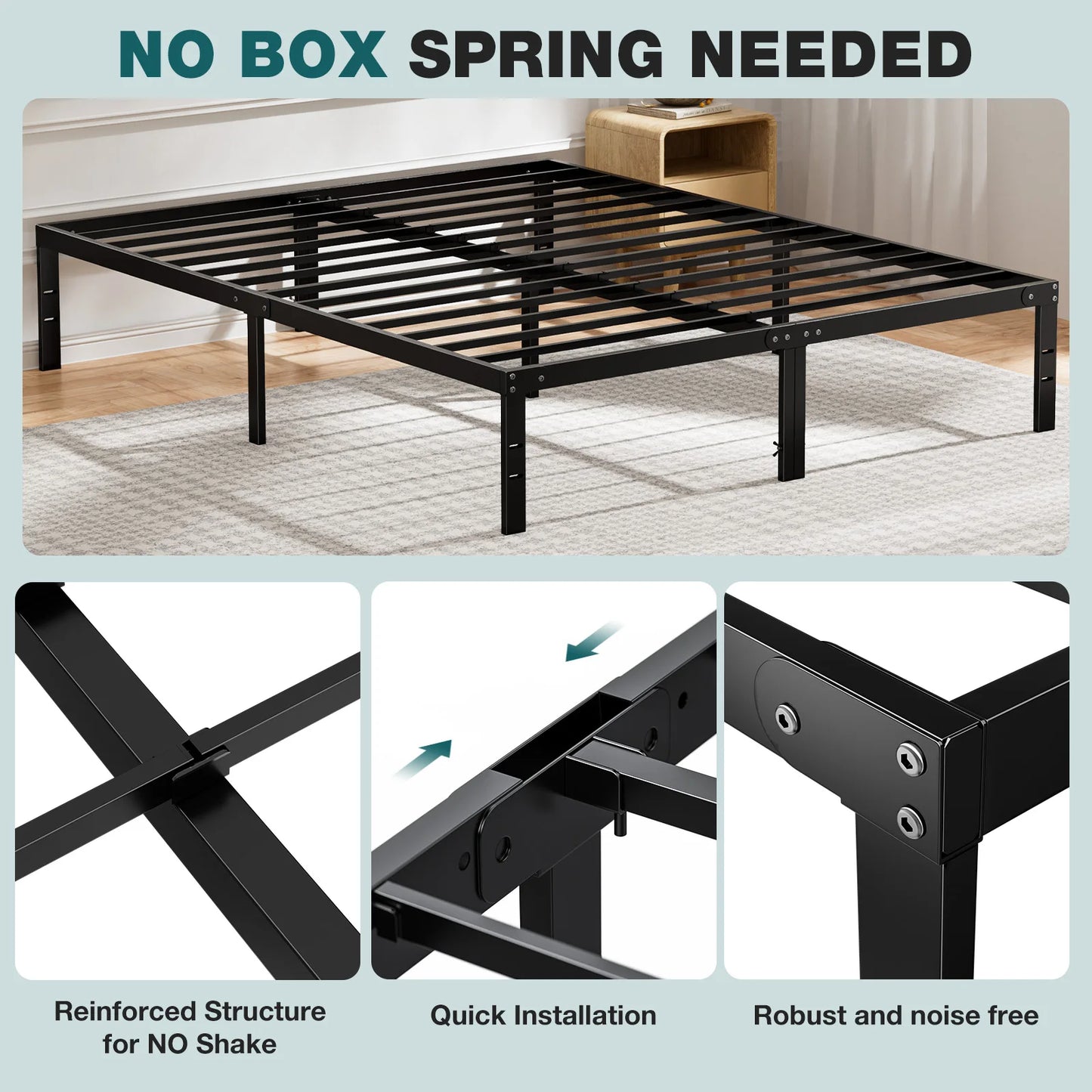 Heavy-Duty Metal Platform Bed Frame - Sturdy Steel Slat Support