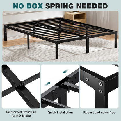Heavy-Duty Metal Platform Bed Frame - Sturdy Steel Slat Support